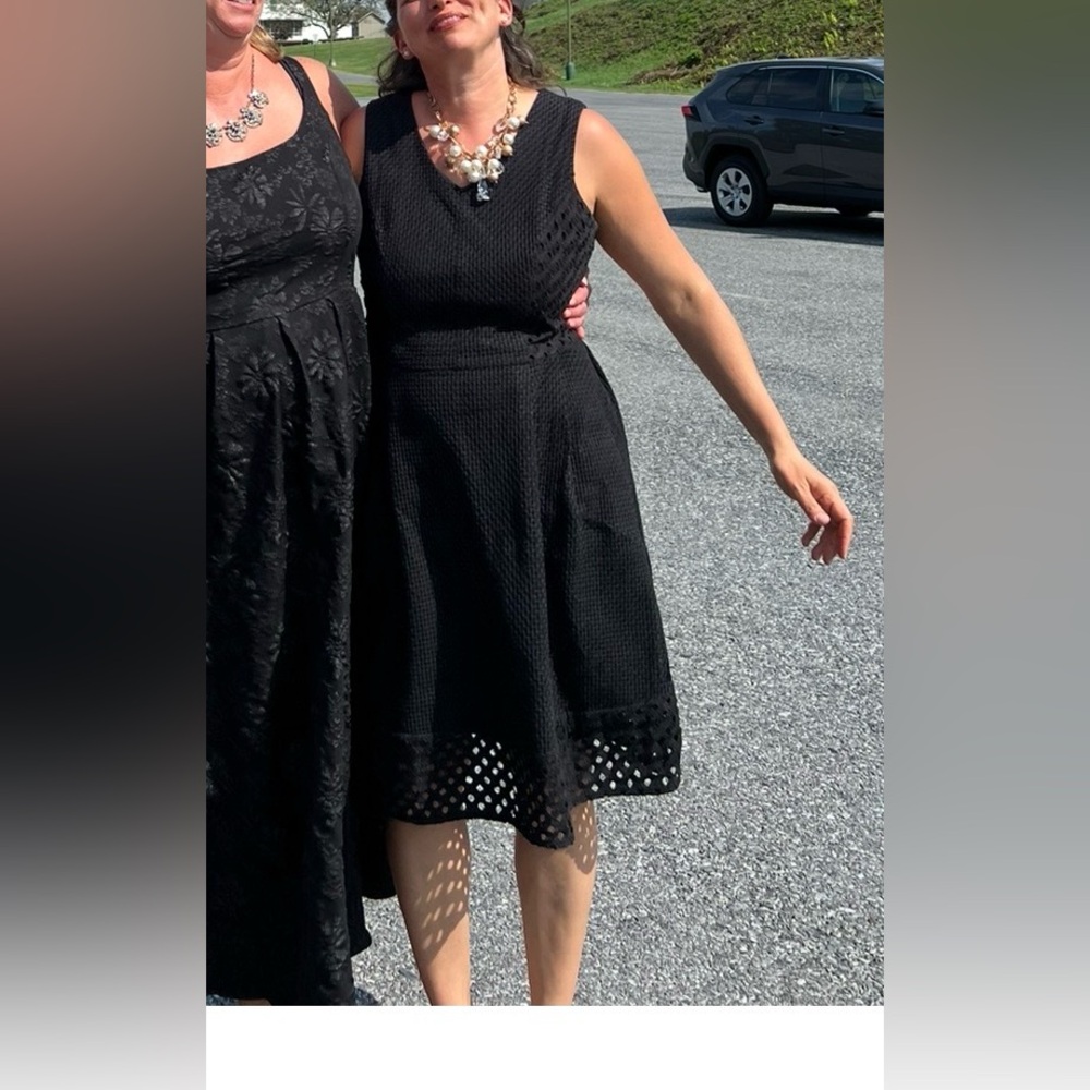 Lands' End Black Cotton Eyelet Midi Dress - Picture 2 of 16